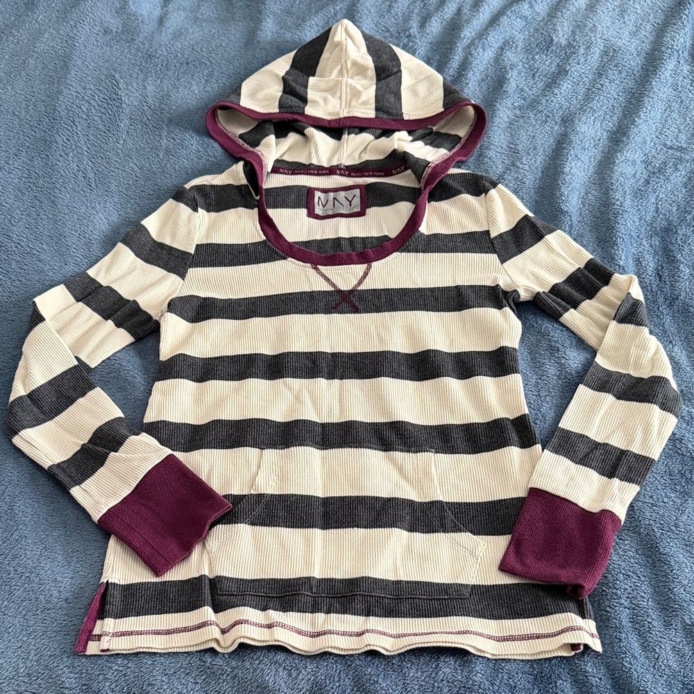 Marc New York Cream and Gray Hoodie with Maroon Accents
